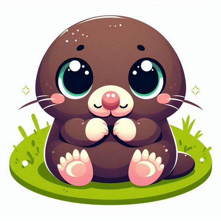 Cute little baby mole sitting on the grass. Vector illustration.のイラスト素材