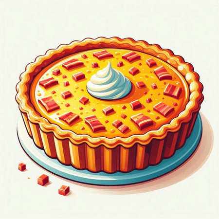 Illustration of a pie with whipped cream on a white background.のイラスト素材