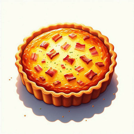 baked pie with bacon on a white background, illustration in vector formatのイラスト素材