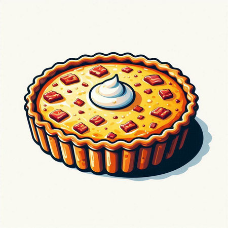 Illustration of a pie with sour cream on a white background.のイラスト素材