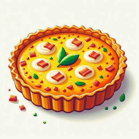 Illustration of a pie with cheese filling on a white background.のイラスト素材