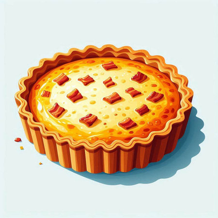 Illustration of a freshly baked pie on a light blue background.のイラスト素材