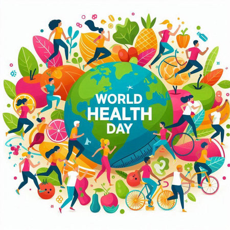 World Health Day concept with people and healthy lifestyle. Vector illustration.のイラスト素材
