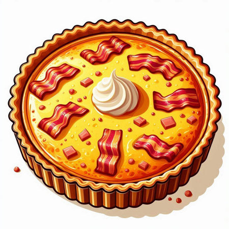 Illustration of a pie with bacon and cream on a white backgroundのイラスト素材