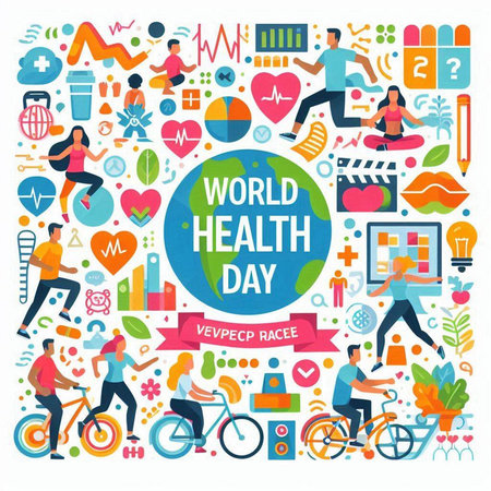 World Health Day banner with flat icons. Vector illustration in a flat style.のイラスト素材
