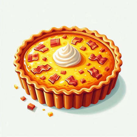 Illustration of a pie with cream and caramel on a white backgroundのイラスト素材