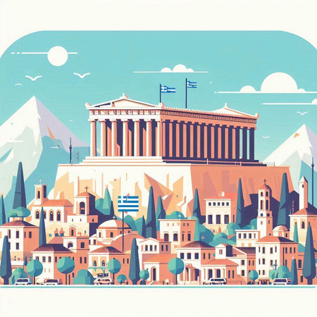 Ancient Greek city of Athens, Greece. Vector illustration in retro styleのイラスト素材