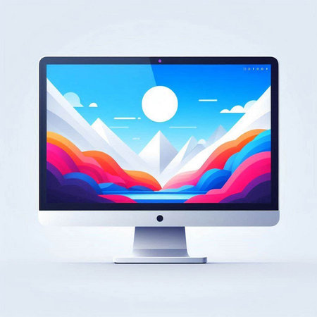Modern computer monitor with abstract landscape. Vector illustration. Eps 10.のイラスト素材