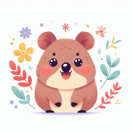 Cute cartoon bear with flowers. Vector illustration for your design.のイラスト素材