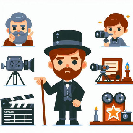 Cartoon detective character. Vector illustration in a flat style. Man with a mustache.のイラスト素材