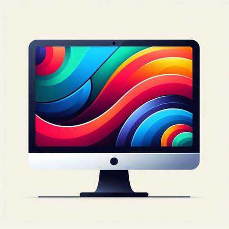 Computer monitor with colorful abstract background. Vector illustration. Eps 10.のイラスト素材