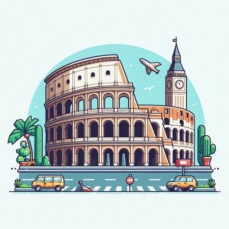 Colosseum in Rome, Italy. Colosseum is one of the main tourist attractions of Rome.のイラスト素材