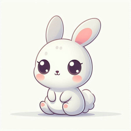 Cute little white rabbit sitting on the floor. Vector illustration.のイラスト素材