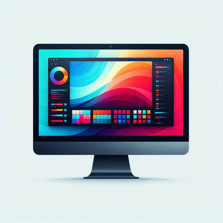 Modern computer monitor with colorful abstract background. Vector illustration. Eps 10のイラスト素材