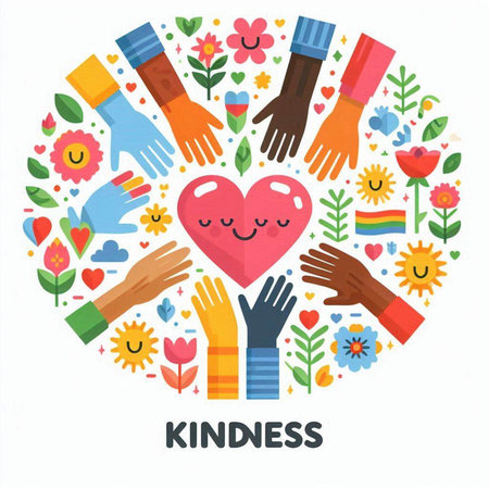 Flat design vector illustration concept of friendship, love and kindness.のイラスト素材