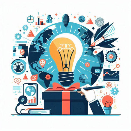 Flat design modern vector illustration concept of creative thinking, innovative solutions, brainstorming, brainstorming, innovation, creativity, inspiration and inspiration.のイラスト素材