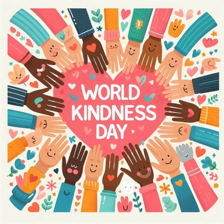 World Kindness Day. Vector illustration with hands in heart shape.のイラスト素材