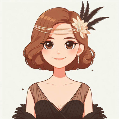Beautiful girl with long brown hair. Vector illustration in retro style.のイラスト素材