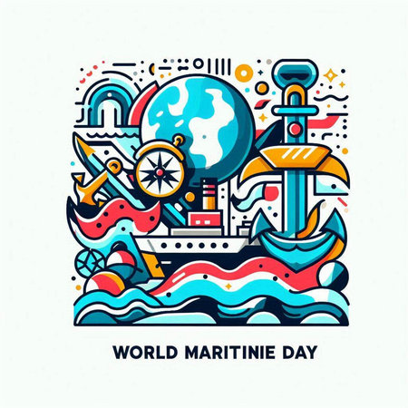 World Maritime Day. Vector illustration with colorful doodle elements.のイラスト素材