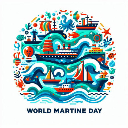 World Maritime Day banner. Vector illustration with sea and marine elements.のイラスト素材