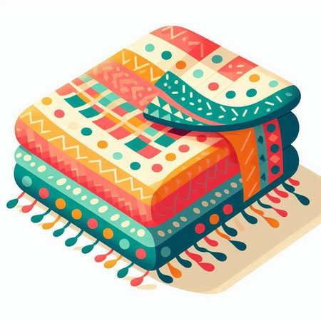 Colorful knitted blankets isolated on white background. Vector illustration.のイラスト素材
