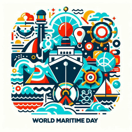 World Maritime Day. Vector illustration with hand drawn doodle elements.のイラスト素材