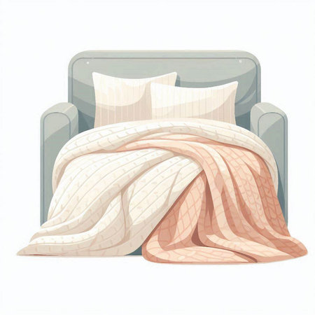 Illustration of a soft bed with a pillow and a blanket.のイラスト素材