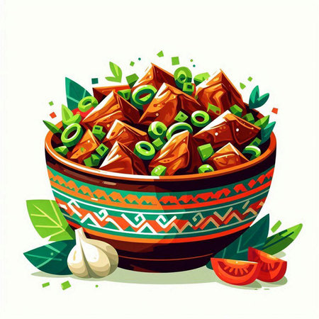 Traditional mexican dish with meat and vegetables, vector illustration.のイラスト素材