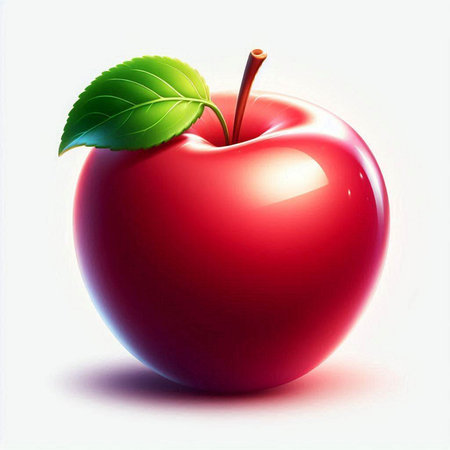 Red apple with green leaf on a white background. Vector illustration.のイラスト素材