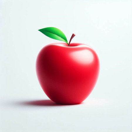 Red apple with green leaf on a white background. 3d illustrationのイラスト素材