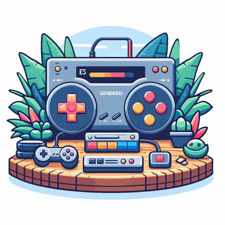 Retro video game console. Vector illustration in cartoon style on a white background.のイラスト素材