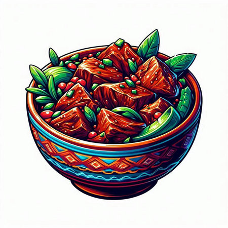 Bowl of turkish food. Vector illustration in cartoon style.のイラスト素材