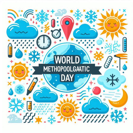 World Meteorology Day banner with flat design elements. Vector illustration.のイラスト素材