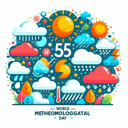 World Meteorology Day poster with flat icons and symbols. Vector illustrationのイラスト素材
