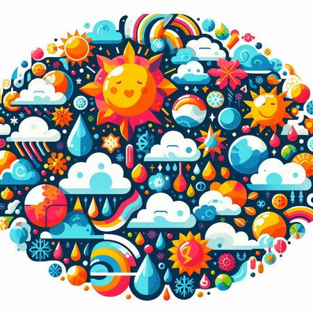 Weather pattern. Vector illustration in cartoon style. Colorful background.のイラスト素材