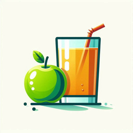 Glass of fresh juice with apple and straw. Healthy drink. Vector illustration.のイラスト素材