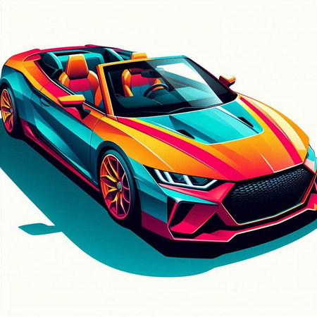 Colorful sport car with shadow on white background. Vector illustration.のイラスト素材