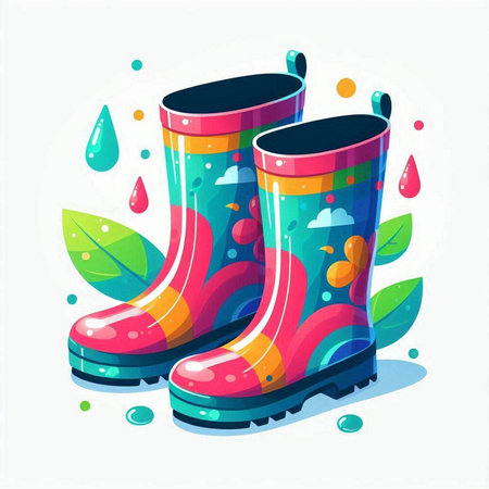 Garden rubber boots with water drops. Vector illustration in cartoon style.のイラスト素材