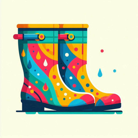 Rain boots vector illustration. Waterproof rubber boots with colorful pattern.のイラスト素材
