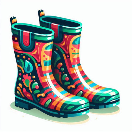 Colorful rubber boots isolated on a white background. Vector illustration.のイラスト素材