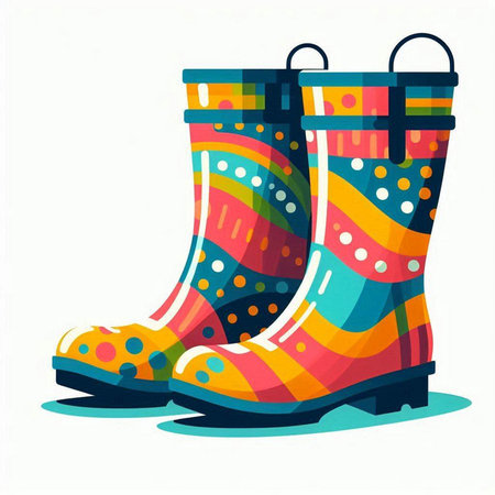 Colorful rubber boots isolated on a white background. Vector illustration.のイラスト素材