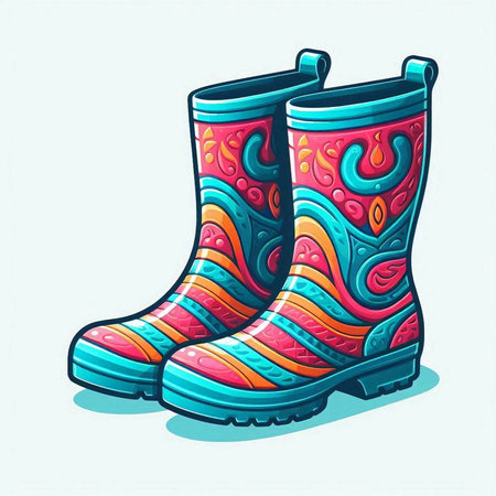 Illustration of a pair of colorful rubber boots on an isolated backgroundのイラスト素材