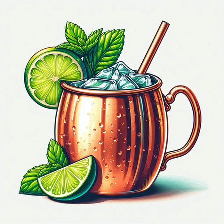 Cocktail with lime, mint and ice in cup. Vector illustration.のイラスト素材