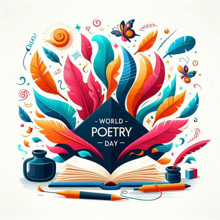 Vector illustration of an open book with colorful feathers and doodle elementsのイラスト素材