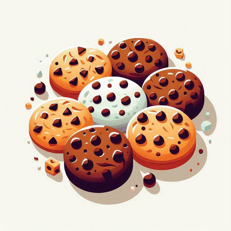 Biscuits with chocolate chips. Vector illustration of sweet food.のイラスト素材