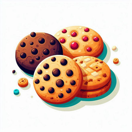 Chocolate chip cookies on white background. Vector illustration in cartoon style.のイラスト素材