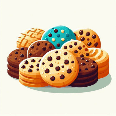 Chocolate chip cookies. Vector illustration in cartoon style on white background.のイラスト素材