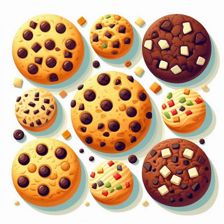 Vector illustration of chocolate cookies with different fillings on a white backgroundのイラスト素材