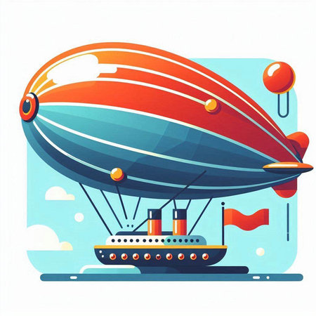 Airship with red balloons. Vector illustration in flat cartoon style.のイラスト素材