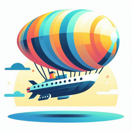 Vector illustration of colorful hot air balloon flying in the blue sky.のイラスト素材